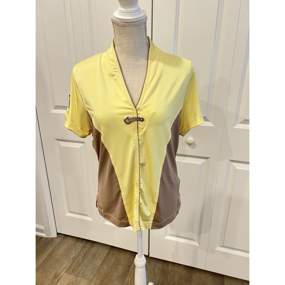 Jamie Sadock Golf Yellow/Brown Hugger Shirt Size L top polo